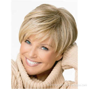 Best-selling gold fluffy Synthetic wigs natural wave and kinky curly hair for mature Platinum Blonde women